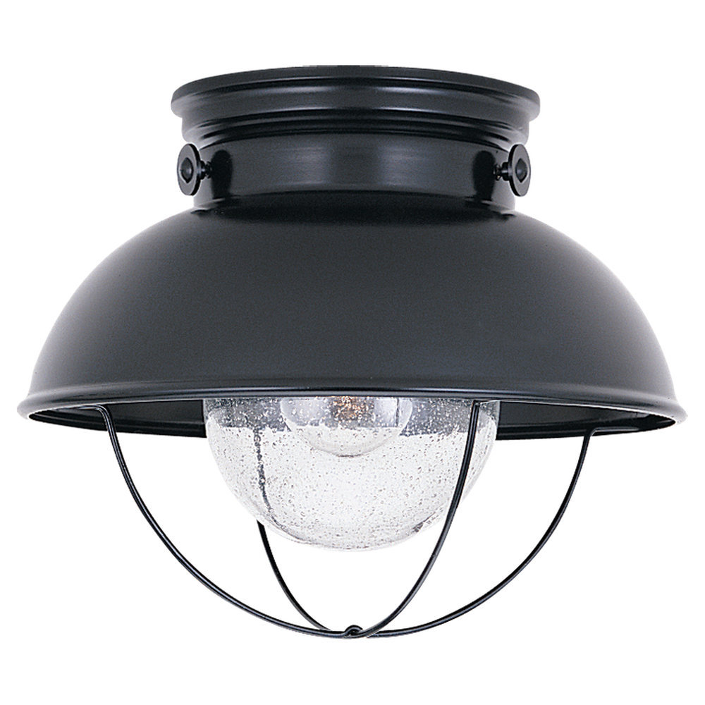 Audrey Seeded Bell Outdoor Semi-Flush Mount, Black