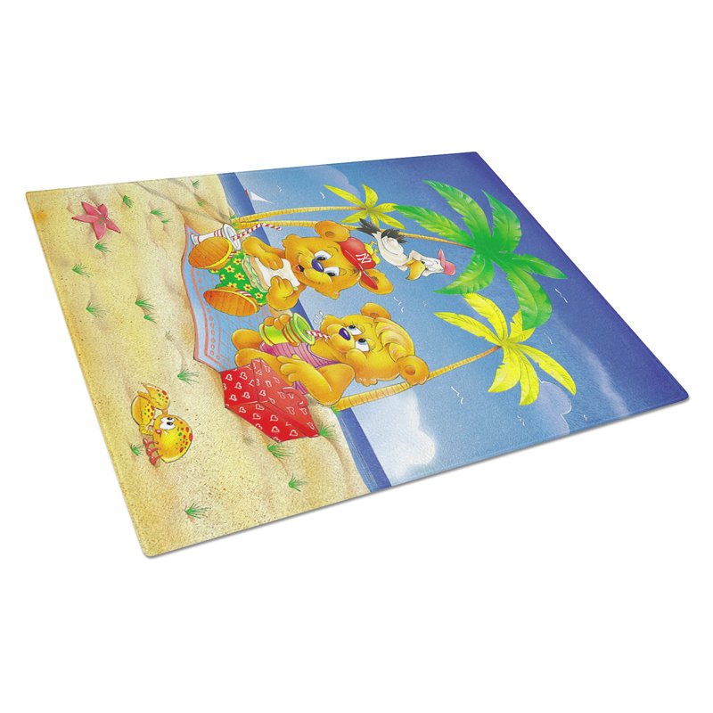 Porte-pique-nique teddy en verre trempé sur la planche à découper beach