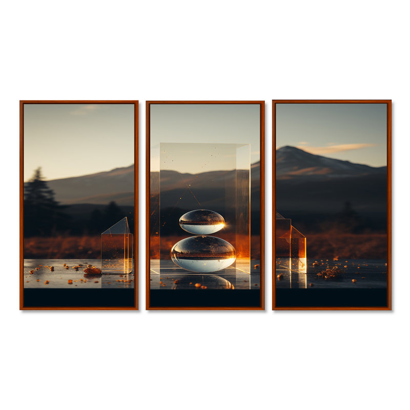 Dillion - Ensemble d'art mural paysage abstrait, H 28 po x l 36 po x P 1 po, Cadre flottant brun