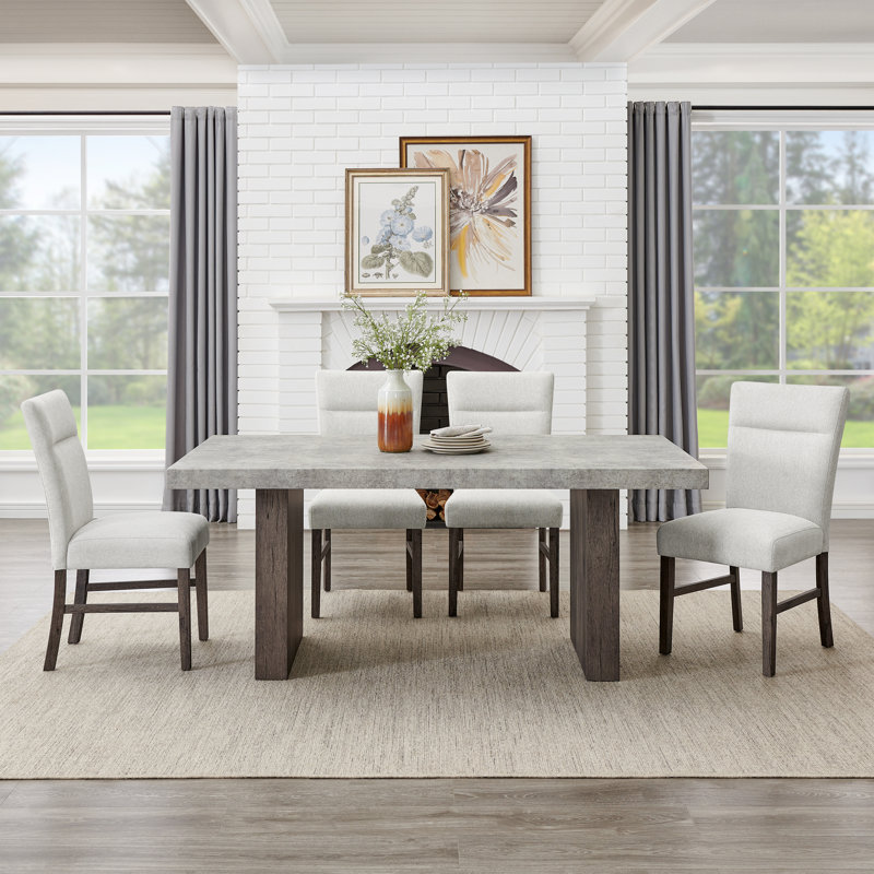  Sorlen Modern 5-piece Dining Set, 3d Faux Concrete Table With 6 Chairs, 5