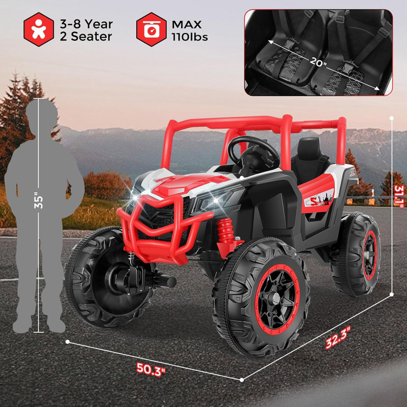 Red 24V 4x4 Ride-On Car with EVA Tires and LED Lights