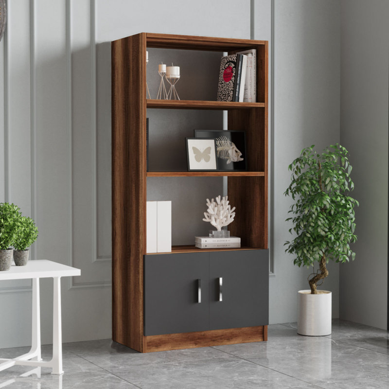 5 Piece Writing Desk Office Set, Brown/Black