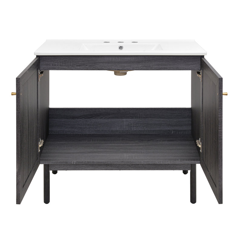 Meuble-lavabo classe 36, Chêne noir, Blanc, 8" Widespread