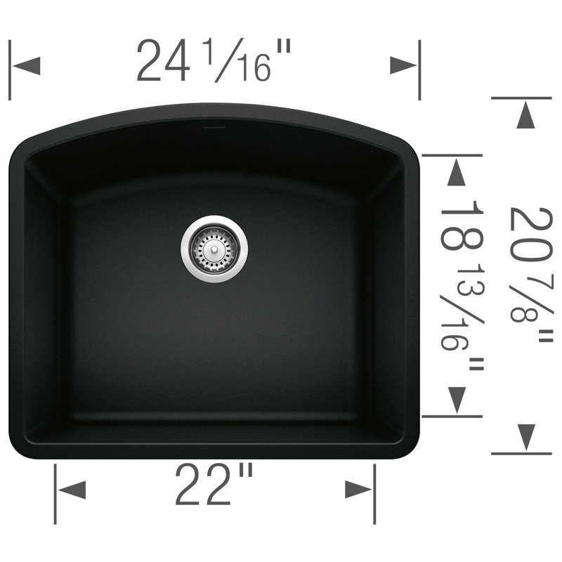 Diamond Silgranit 24" Single Bowl Undermount Kitchen Sink - Coal Black, Coal Black