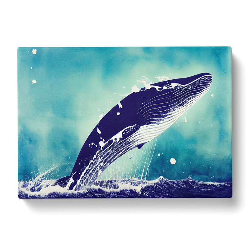XXX-H1022-WF-10129X Whale Paint Splatter - Wrapped Canvas Painting, 50cm H x 76cm W x 3cm D
