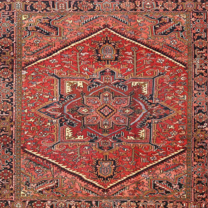 Tapis traditionnel rouge / noir, Carré 3 pi