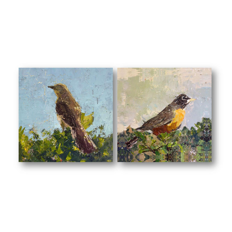 «Bird Set» par John Beard - reproduction d'artiste sur toile, Cadre flottant noir, H 36 po x l 36 po x P 3 po