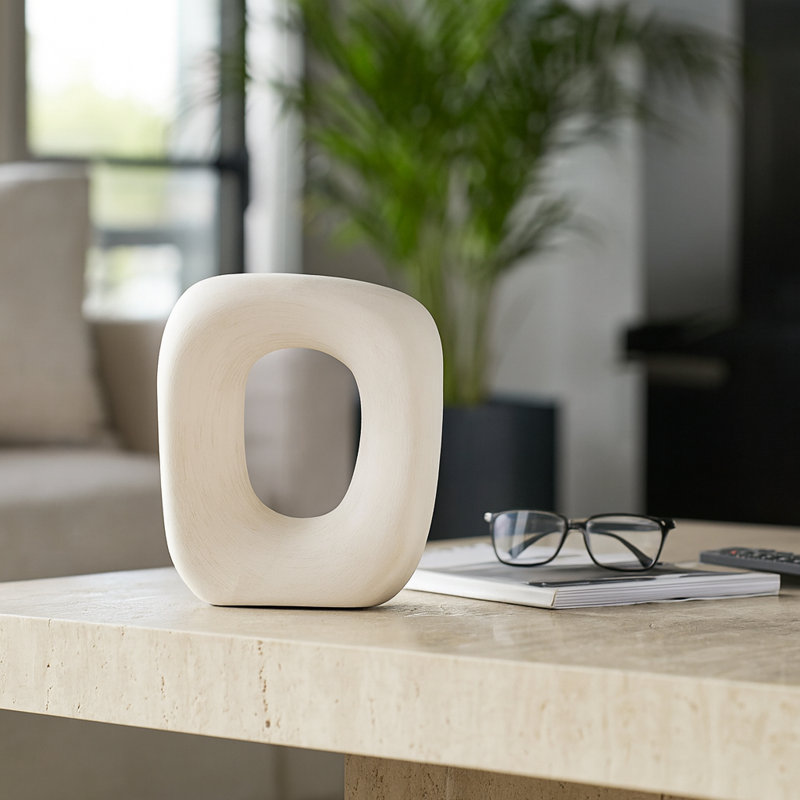 Modern Ceramic Open Cut-Out Sculpture for Home Decor - Decorative Object Accent Ideal Decorations for Living Room or Tabletop Display - White