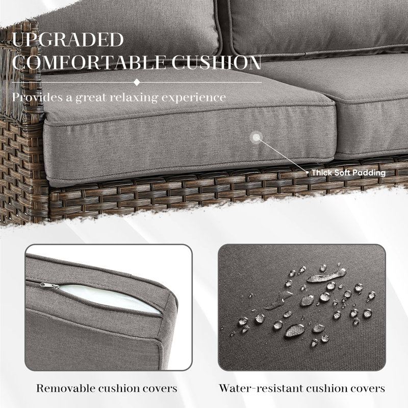 Tapash 78'' Wicker Outdoor Patio 3-Seat Rattan Sofa with Comfortable Cushions - Weatherproof Wicker Couch for Patio, Garden, Backyard Porch