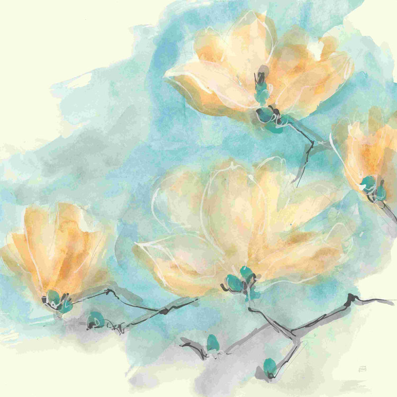" Teal Buds III " by Chris Paschke, 12" H x 12" W, No Mat, Wrapped Canvas