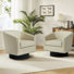 Petit fauteuil pivotant tonneau capitonné beige avec garniture cloutée Bennett