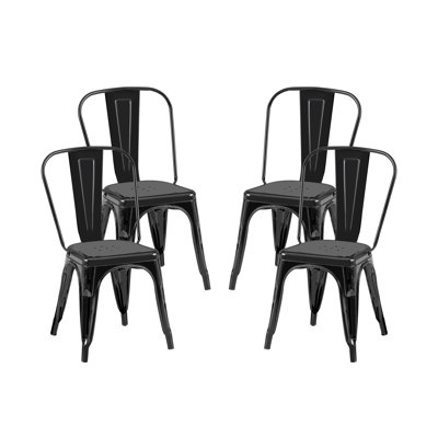 Set of 4 Matte Black Industrial Metal Dining Chairs, 18-Inch Seat Height