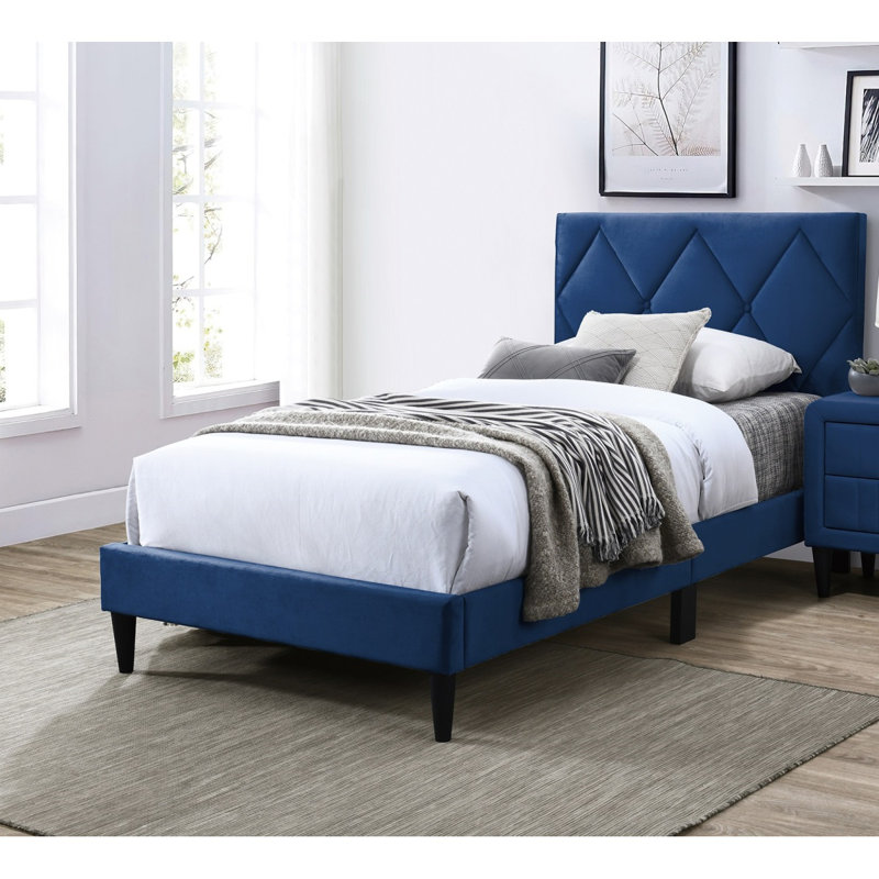 Griseldis Upholstered Unfinished Slat Bed, Twin, Navy Blue
