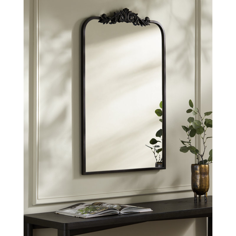 Anzlie Metal Arch Wall Mirror, 36" x 24", Black