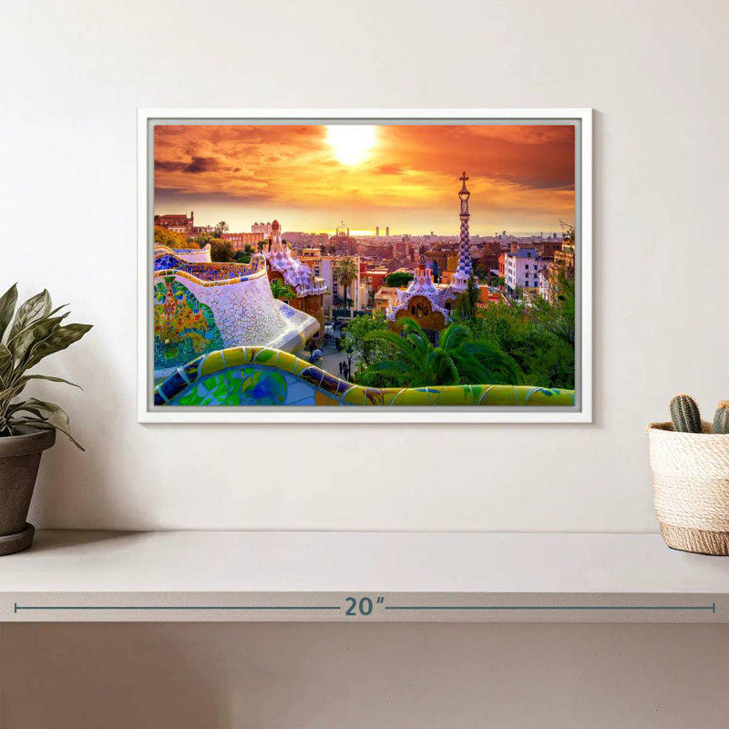 Barcelone depuis le parc Guell, Cadre flottant blanc, 13 po x 9 po