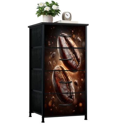 Dresser for Bedroom with 4 Storage Drawers Floating Roasted Coffee Beans Cinematic Warm Brown Lighting Dynamic Dressers Chest of Drawers Steel Framed Fabric Closet Organizers for Dorm Entryway