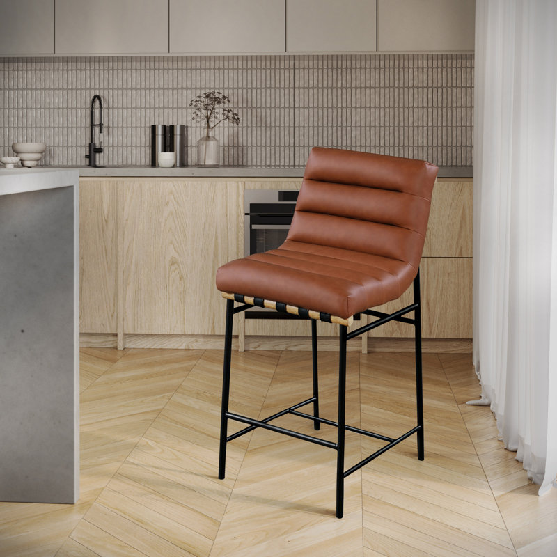 Vincentas Upholstered Counter Stool, Black Faux Leather, Counter Stool (26.4" Seat Height)