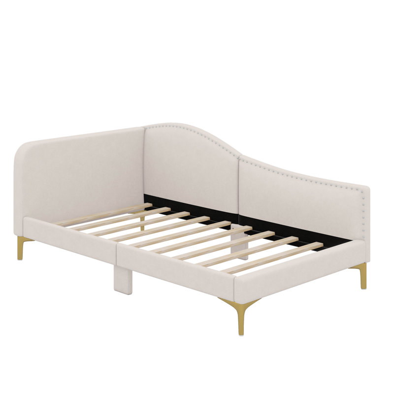 Upholstered Daybed With Headboard And Armrest, Beige, Twin
