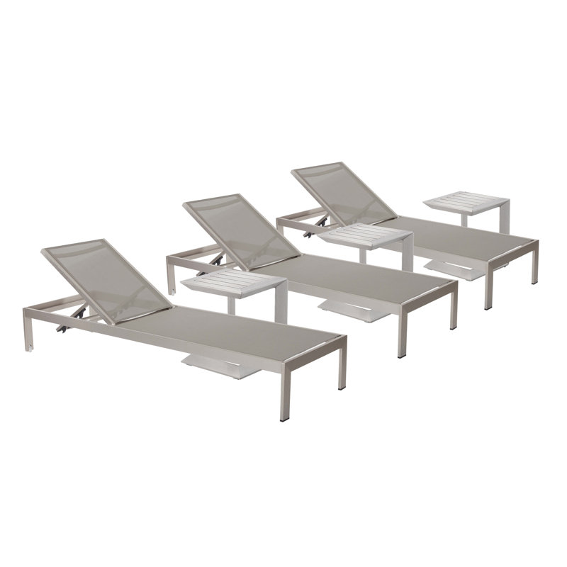 Harleen 76" Long Reclining Chaise Lounge Set with Table