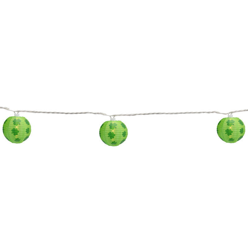 10-Count Green Shamrock St. Patrick's Day Paper Lantern Lights  Clear Bulbs
