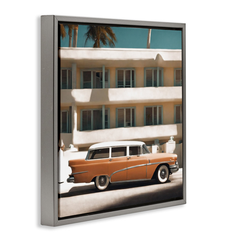 "Antique Car in Miami", art mural sur toile flottante par Noah Bay, Cadre flottant gris lustré, H 25 po x l 25 po
