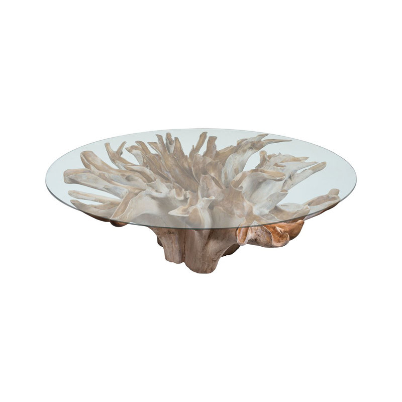Ursela Round Natural Wood and Glass Extendable Dining Table