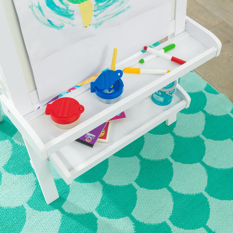 White Freestanding Double-Sided Easel with Paper Roll and Storage