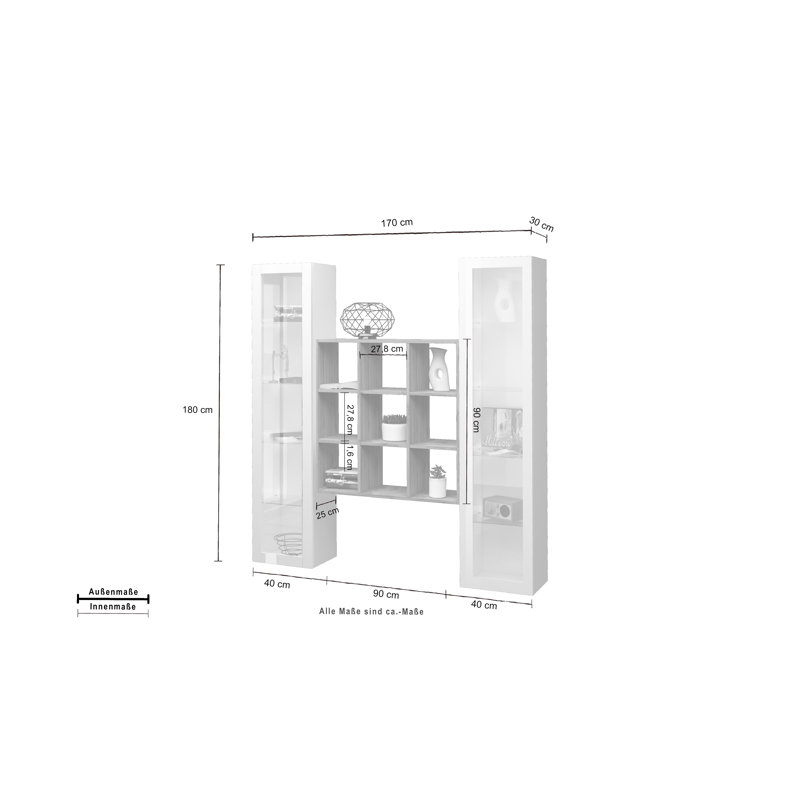 Maruska 180cm H x 170cm W Floating Bookcase, White Glossy