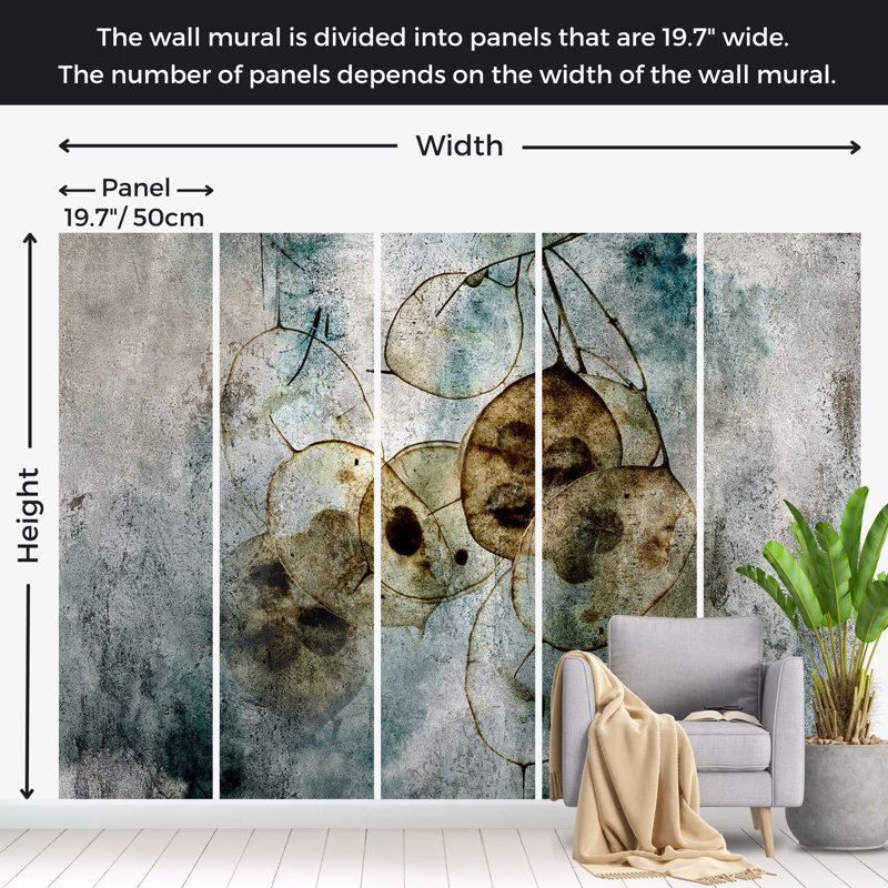 Papier peint abstrait - Nature et lunaire, L 110 po x l 157 po
