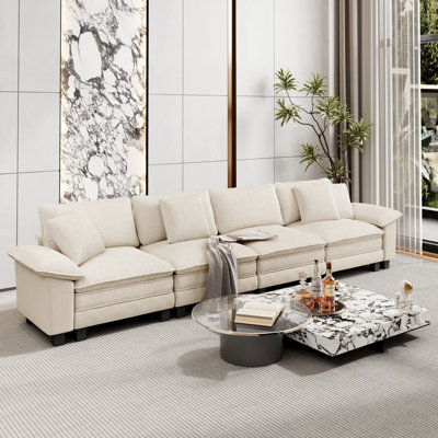 158" Oversized Deep Seat Living Room Sofa, Chenille or Corduroy Couch with Throw Pillows