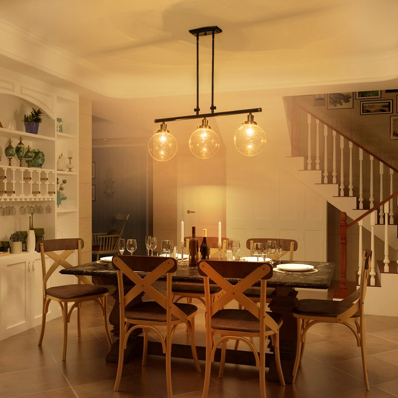 Aurevra 3-Light Dining Pendant with Clear Globe Bubble Glass Shades