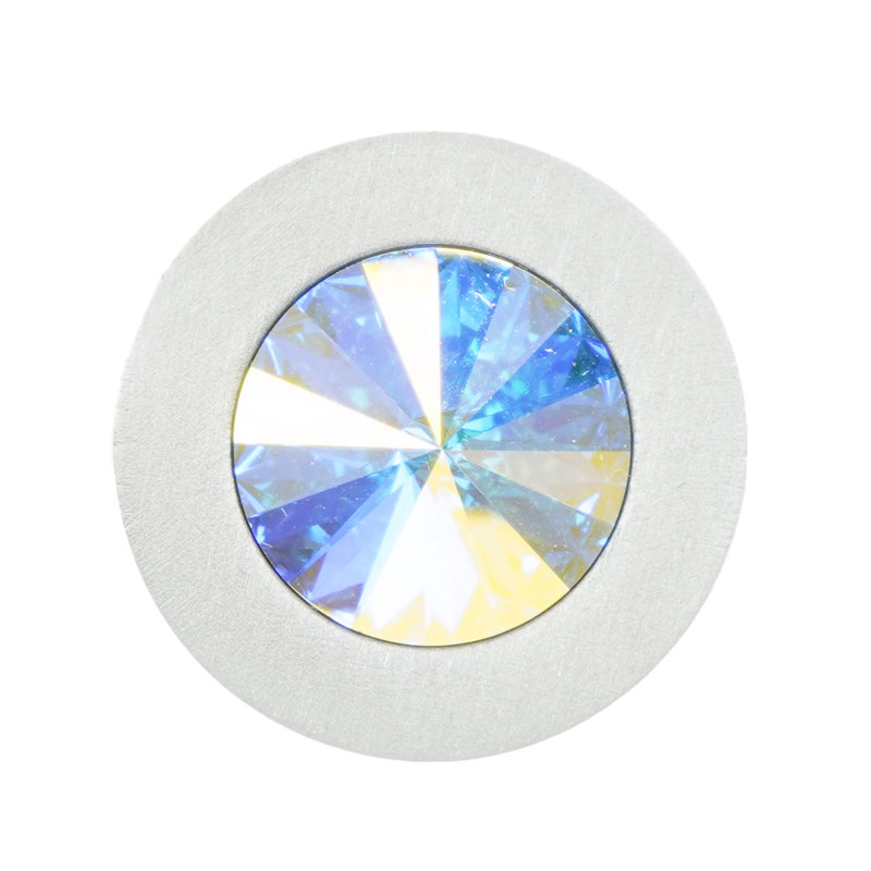 Poignée en aluminium conique; Cristaux aurores boréales de 16 mm; en nickel satiné