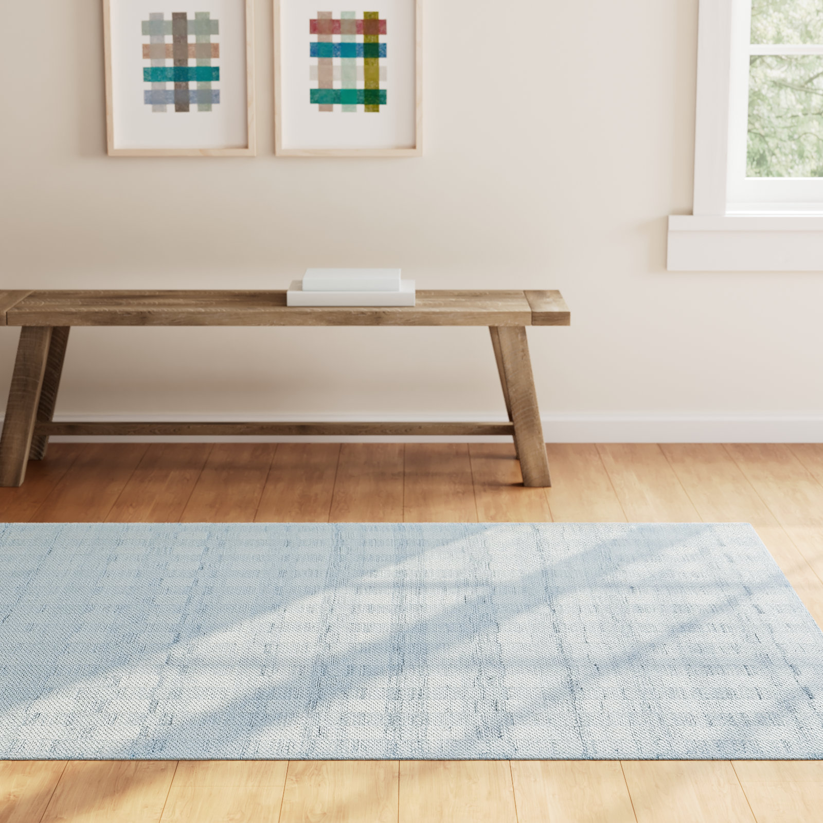 Lavande Plaid Wool Area Rug in Gray, Rectangle 8' x 10'