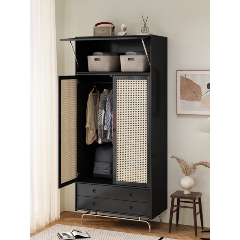 Nordic Solid Wood Rattan Storage Wardrobe