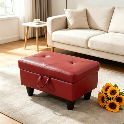 Repose-pieds rectangulaire avec repose-pieds, banc en similicuir avec couvercle à charnière hydraulique à fermeture en douceur, l 28,5 po x P 19 po x H 17,5 po, table basse pour repose-pieds de salon, rouge