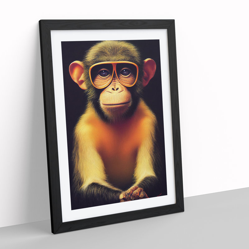 Monkey In Glasses No.1 - Framed Print, Black, 46cm H x 34cm W