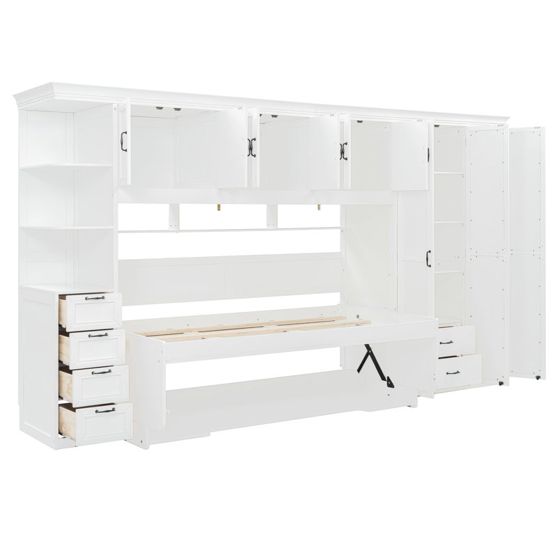 Lit escamotable avec armoire, bureau et bureau Murphy, Blanc