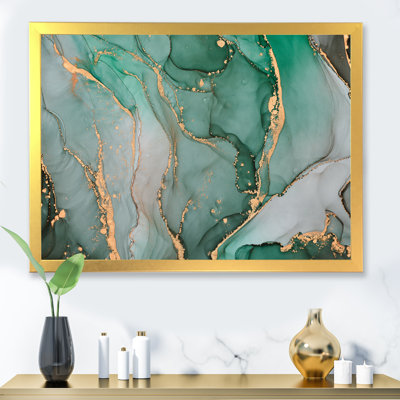 Turquoise et gris, art abstrait fluide de luxe III, reproduction sur toile