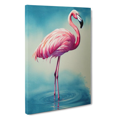 Flamingo In A Pond - Wrapped Canvas