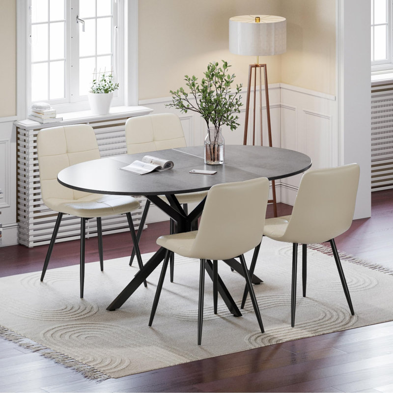 Extendable Dining Set, Grey, Beige
