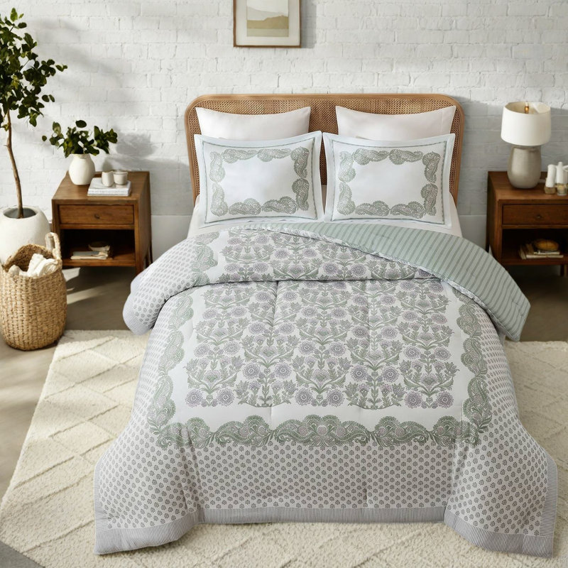 De literie à deux pièces, polyester grand coton riche, sauge maison florale