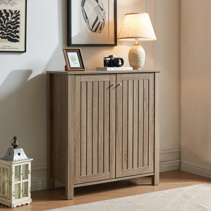 Armoire à chaussures, armoire de rangement, armoire d'entrée avec deux portes ventilées de style lattes, armoire d'appoint