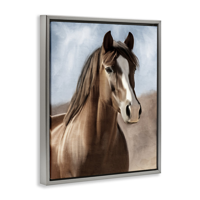 Art mural sur toile encadrée avec cheval, H 31 po x l 25 po, Cadre flottant gris lustré