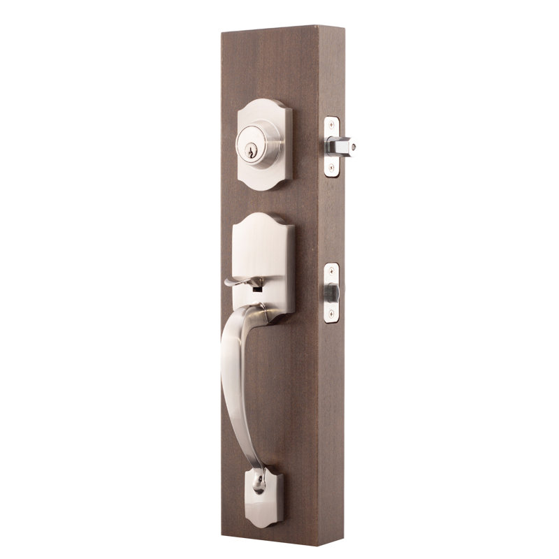Jeu poignées en cuivre creek avec verrou et bouton de porte à cylindre simple et rosette Heritage, Acier inoxydable satiné