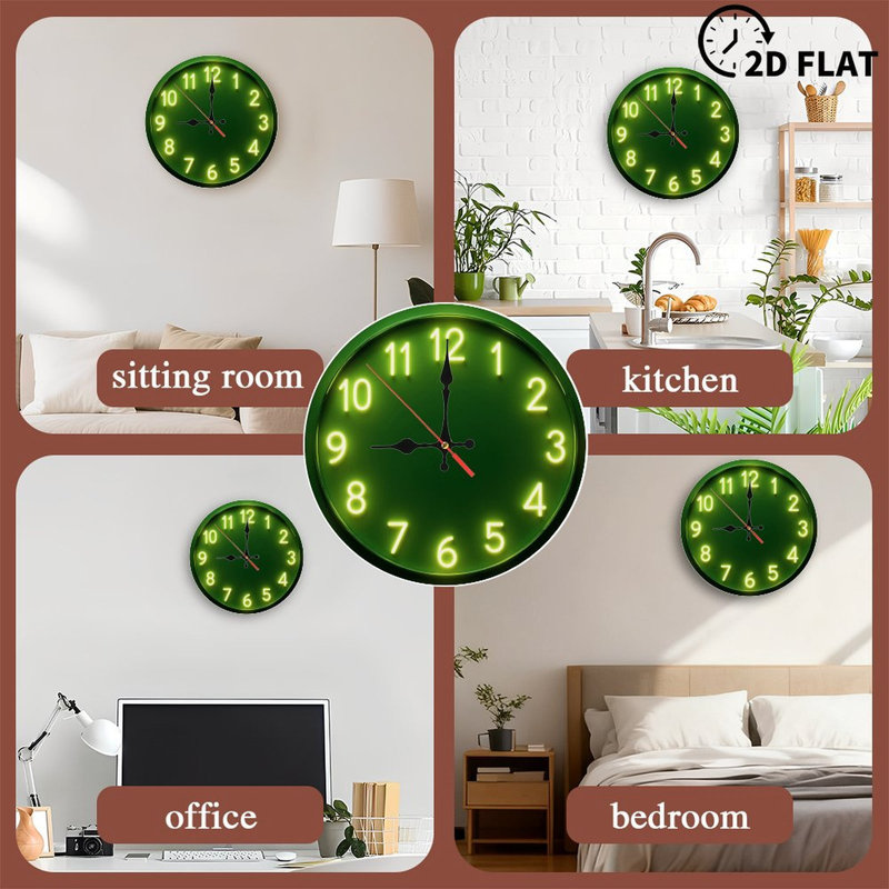 Green Clock With  Neon Style Numbers