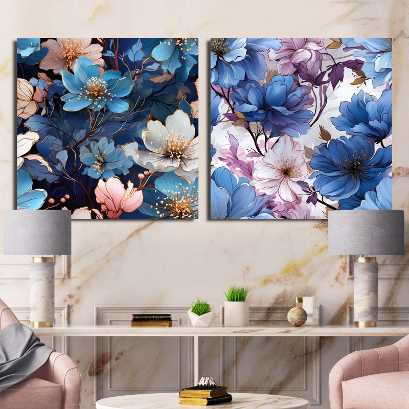 Artrip - Ensemble de 2 collages floraux carrés, H 16 po x l 33 po, Toile tendue