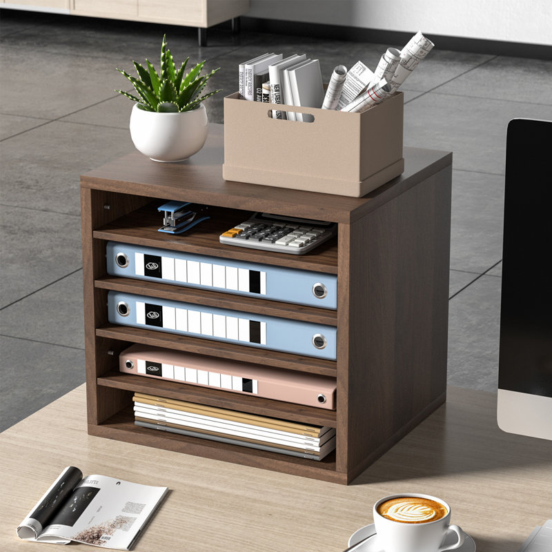 Boîte aux lettres de bureau à 5 compartiments avec tablettes réglables, trieur de documents en bois, Brun