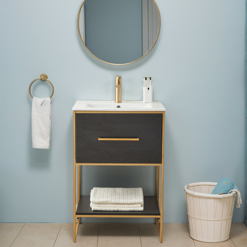 Ensemble de meuble-lavabo autoportant 24 po avec poignées dorées 24 po