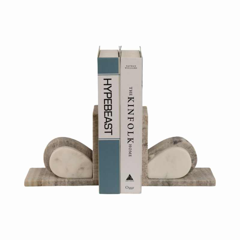 Eared Onyx & White Marble Bookends, Beige