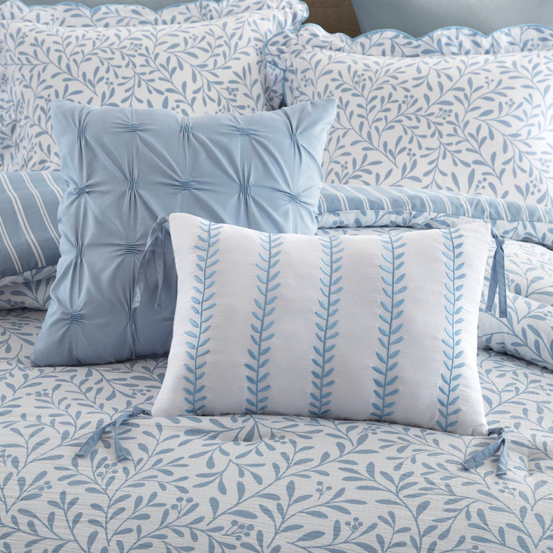 Ensemble d'édredon de style contemporain, Motif floral bleu, Édredon de très grand lit + 4 pièces additionne